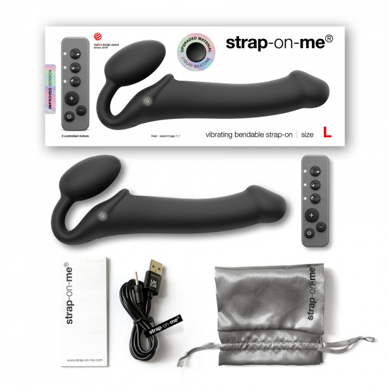 Безремінний страпон з вібрацією Strap-On-Me Vibrating Black L, діаметр 3,7см, пульт ДК, регульований Безремінний страпон з вібрацією Strap-On-Me Vibrating Black L, діаметр 3,7см, пульт ДК, регульований