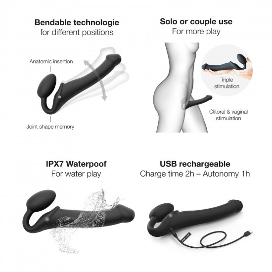 Безремінний страпон з вібрацією Strap-On-Me Vibrating Black L, діаметр 3,7см, пульт ДК, регульований Безремінний страпон з вібрацією Strap-On-Me Vibrating Black L, діаметр 3,7см, пульт ДК, регульований