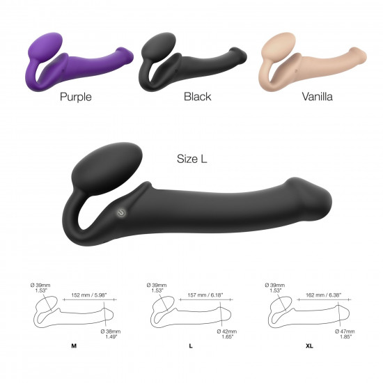 Безремінний страпон з вібрацією Strap-On-Me Vibrating Black L, діаметр 3,7см, пульт ДК, регульований Безремінний страпон з вібрацією Strap-On-Me Vibrating Black L, діаметр 3,7см, пульт ДК, регульований