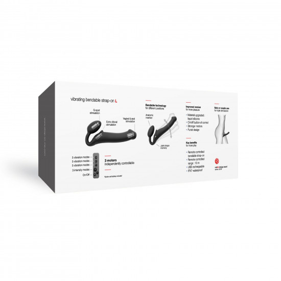 Безремінний страпон з вібрацією Strap-On-Me Vibrating Black L, діаметр 3,7см, пульт ДК, регульований Безремінний страпон з вібрацією Strap-On-Me Vibrating Black L, діаметр 3,7см, пульт ДК, регульований