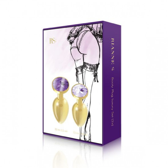 Набір металевих анальних пробок із кристалом RIANNE S – Booty Plug Luxury Set, діаметр 3 та 3,5 см Набір металевих анальних пробок із кристалом RIANNE S – Booty Plug Luxury Set, діаметр 3 та 3,5 см