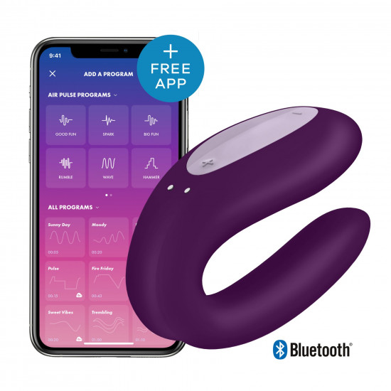 Смарт-вібратор для пар Satisfyer Double Joy Violet із широким кліторальним стимулятором Смарт-вібратор для пар Satisfyer Double Joy Violet із широким кліторальним стимулятором