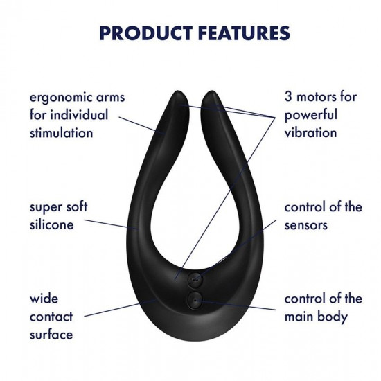 Вібратор для пар Satisfyer Endless Joy Black, 3 незалежні мотори, багатофункціональний Вібратор для пар Satisfyer Endless Joy Black, 3 незалежні мотори, багатофункціональний