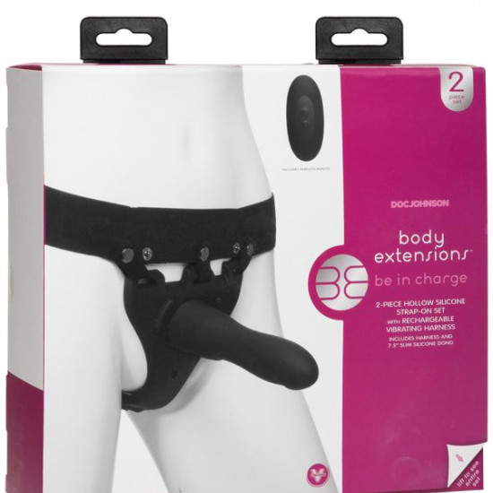 Страпон унисекс с вибрацией Doc Johnson Body Extensions - BE IN CHARGE, полая насадка