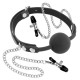 Кляп с силиконовым шариком и зажимами для сосков Fetish Tentation Gag Ball with Nipple Clamps