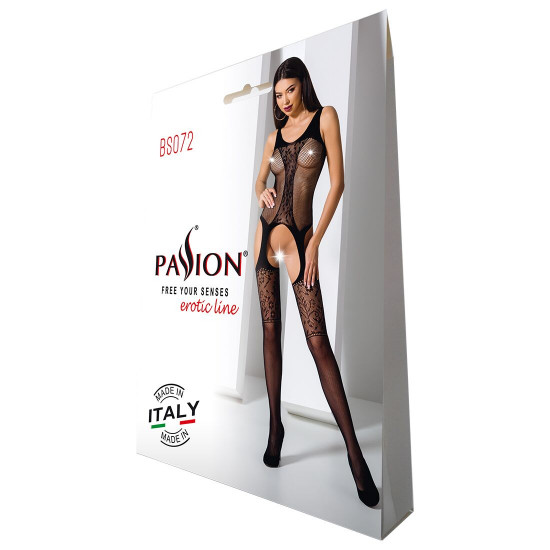 Бодістокінг з імітацією панчіх і ажурною вставкою Passion BS072 black Бодістокінг з імітацією панчіх і ажурною вставкою Passion BS072 black