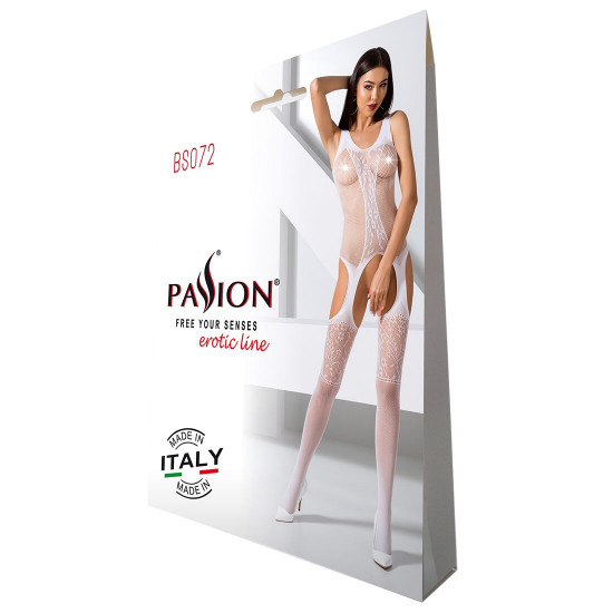 Бодістокінг з імітацією панчох і ажурною вставкою Passion BS072 white Бодістокінг з імітацією панчох і ажурною вставкою Passion BS072 white