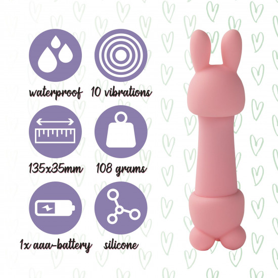 Міні-вібратор FeelzToys Mister Bunny Pink з двома насадками Міні-вібратор FeelzToys Mister Bunny Pink з двома насадками