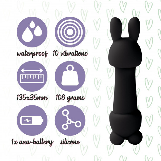 Міні-вібратор FeelzToys Mister Bunny Black з двома насадками Міні-вібратор FeelzToys Mister Bunny Black з двома насадками