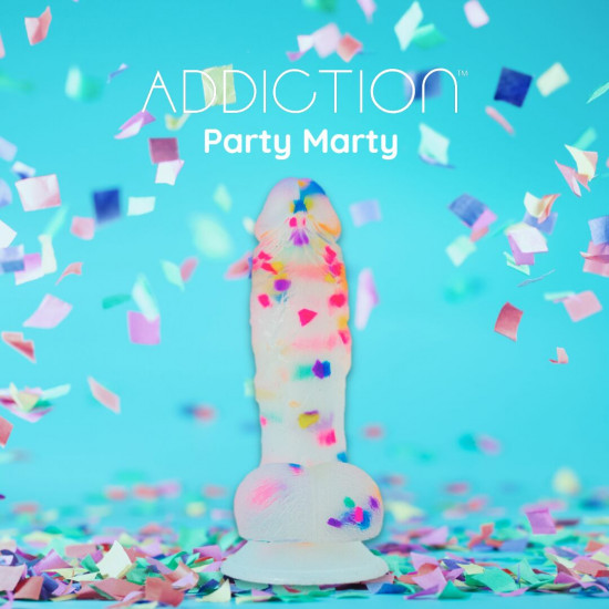 Фалоімітатор з конфетті ADDICTION - PARTY MARTY 7.5″ - FROST & CONFETTI, 19 см, силікон Фалоімітатор з конфетті ADDICTION - PARTY MARTY 7.5″ - FROST & CONFETTI, 19 см, силікон