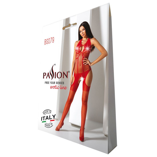 Бодістокінг з імітацією панчох Passion BS079 red Бодістокінг з імітацією панчох Passion BS079 red