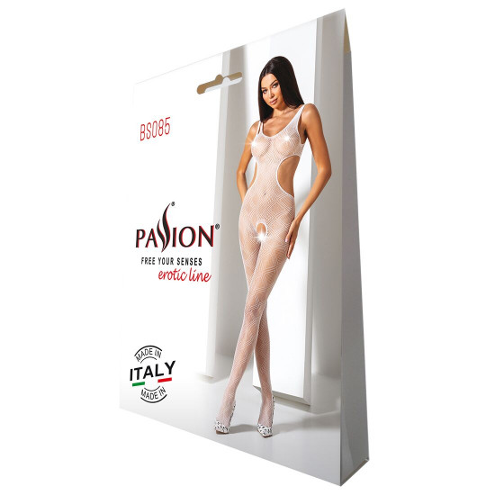 Еротичний бодістокінг з малюнком Passion BS085 white Еротичний бодістокінг з малюнком Passion BS085 white