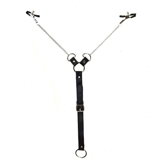 Затискачі для сосків з фіксацією на мошонці Nipple Clamps for Men, Еко шкіра Затискачі для сосків з фіксацією на мошонці Nipple Clamps for Men, Еко шкіра