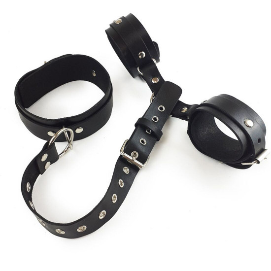 Фіксатори для шиї та рук Art of Sex - Bondage Set з натуральної шкіри, колір чорний Фіксатори для шиї та рук Art of Sex - Bondage Set з натуральної шкіри, колір чорний