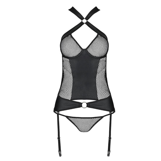 Сітчастий комплект корсет з халтером, зйомні підв'язки та трусики Amanda Corset black L/XL - Passion Сітчастий комплект корсет з халтером, зйомні підв'язки та трусики Amanda Corset black L/XL - Passion