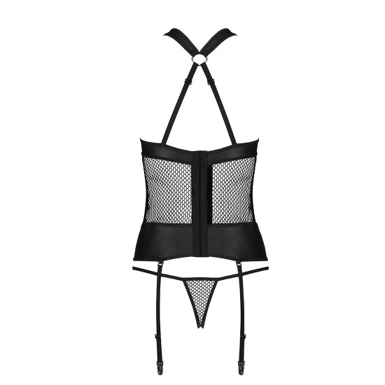 Сітчастий комплект корсет з халтером, зйомні підв'язки та трусики Amanda Corset black L/XL - Passion Сітчастий комплект корсет з халтером, зйомні підв'язки та трусики Amanda Corset black L/XL - Passion