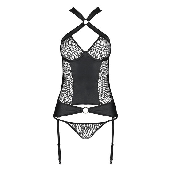 Сітчастий комплект корсет з халтером, зйомні підв'язки та трусики Amanda Corset black XXL/XXXL - Pas Сітчастий комплект корсет з халтером, зйомні підв'язки та трусики Amanda Corset black XXL/XXXL - Pas