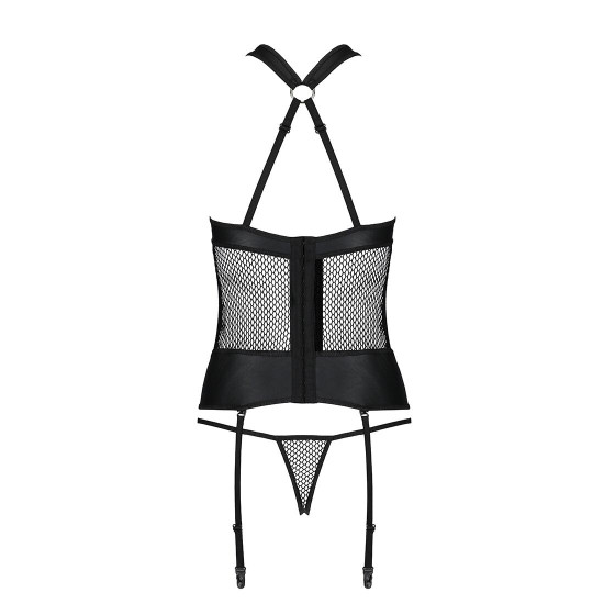 Сітчастий комплект корсет з халтером, зйомні підв'язки та трусики Amanda Corset black XXL/XXXL - Pas Сітчастий комплект корсет з халтером, зйомні підв'язки та трусики Amanda Corset black XXL/XXXL - Pas