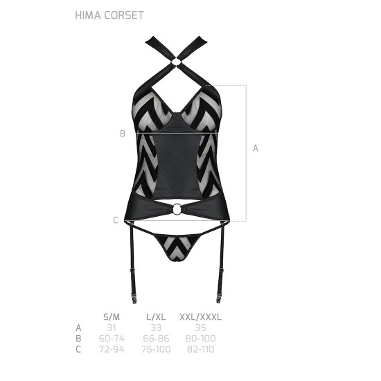 Сітчастий комплект із візерунком Hima Corset black L/XL - Passion, корсет з халтером, підв'язки, тру Сітчастий комплект із візерунком Hima Corset black L/XL - Passion, корсет з халтером, підв'язки, тру