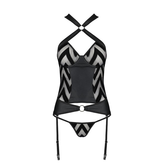 Сітчастий комплект із візерунком Hima Corset black L/XL - Passion, корсет з халтером, підв'язки, тру Сітчастий комплект із візерунком Hima Corset black L/XL - Passion, корсет з халтером, підв'язки, тру