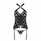 Сітчастий комплект із візерунком Hima Corset black L/XL - Passion, корсет з халтером, підв'язки, тру Сітчастий комплект із візерунком Hima Corset black L/XL - Passion, корсет з халтером, підв'язки, тру