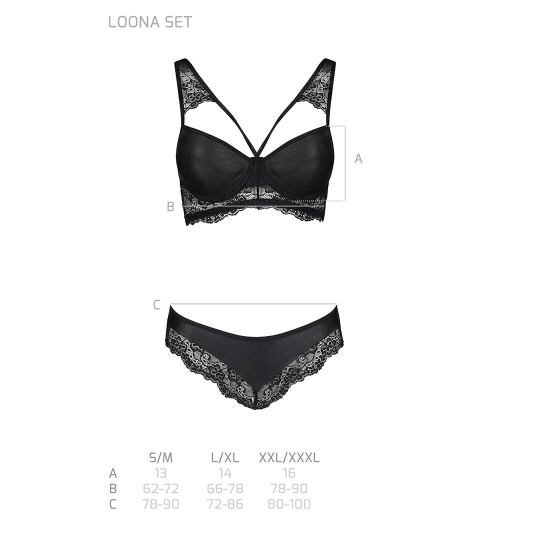 Комплект з еко-шкіри та мережива Loona Set black XXL/XXXL - Passion, бра і трусики Комплект з еко-шкіри та мережива Loona Set black XXL/XXXL - Passion, бра і трусики