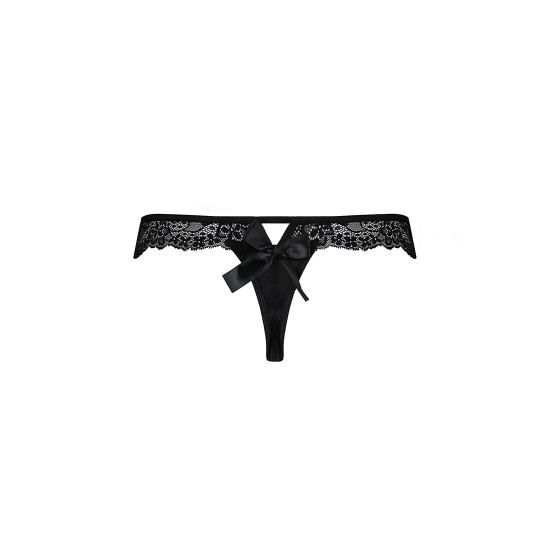 Мереживні трусики-танга з атласним бантиком Naja Thong black S/M - Passion Мереживні трусики-танга з атласним бантиком Naja Thong black S/M - Passion