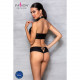 Комплект з еко-шкіри Nancy Bikini black S/M - Passion, бра та трусики з імітацією шнурівки Комплект з еко-шкіри Nancy Bikini black S/M - Passion, бра та трусики з імітацією шнурівки