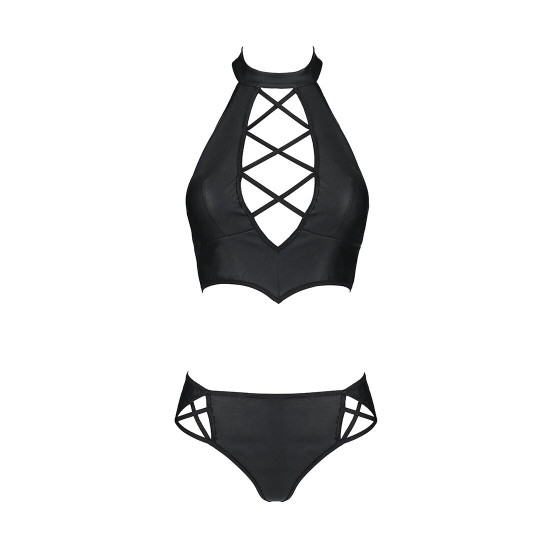 Комплект з еко-шкіри Nancy Bikini black S/M - Passion, бра та трусики з імітацією шнурівки Комплект з еко-шкіри Nancy Bikini black S/M - Passion, бра та трусики з імітацією шнурівки