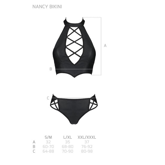Комплект з еко-шкіри Nancy Bikini black XXL/XXXL - Passion, бра та трусики з імітацією шнурівки Комплект з еко-шкіри Nancy Bikini black XXL/XXXL - Passion, бра та трусики з імітацією шнурівки