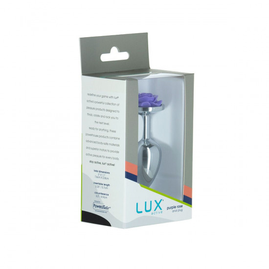 Металева анальна пробка Lux Active з трояндою - Rose Anal Plug - Purple, віброкуля в подарунок Металева анальна пробка Lux Active з трояндою - Rose Anal Plug - Purple, віброкуля в подарунок