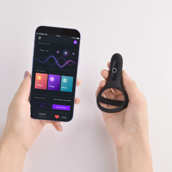 Подвійне ерекційне кільце Fun Town Rise Black, керування зі смартфона Подвійне ерекційне кільце Fun Town Rise Black, керування зі смартфона