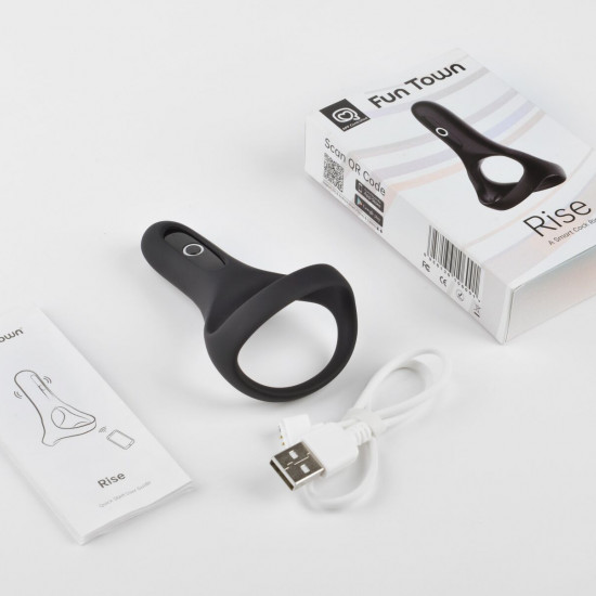 Подвійне ерекційне кільце Fun Town Rise Black, керування зі смартфона Подвійне ерекційне кільце Fun Town Rise Black, керування зі смартфона