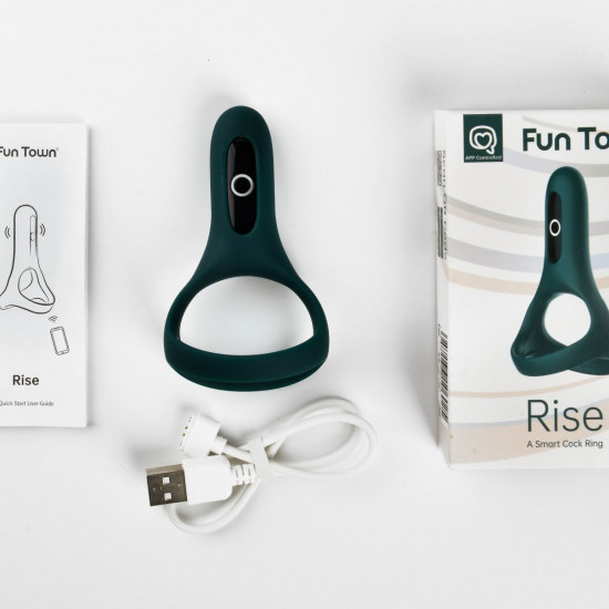 Подвійне ерекційне кільце Fun Town Rise Turquoise, керування зі смартфона Подвійне ерекційне кільце Fun Town Rise Turquoise, керування зі смартфона