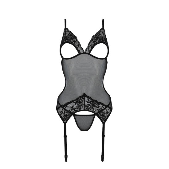 Корсет із підв’язками та ажурним ліфом Christa Corset black S/M — Passion, стрінги в комплекті Корсет із підв’язками та ажурним ліфом Christa Corset black S/M — Passion, стрінги в комплекті