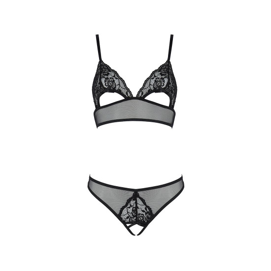 Комплект: бралет з ажурним ліфом та відкритими трусиками Christa Set with Open Bra black L/XL — Pass Комплект: бралет з ажурним ліфом та відкритими трусиками Christa Set with Open Bra black L/XL — Pass