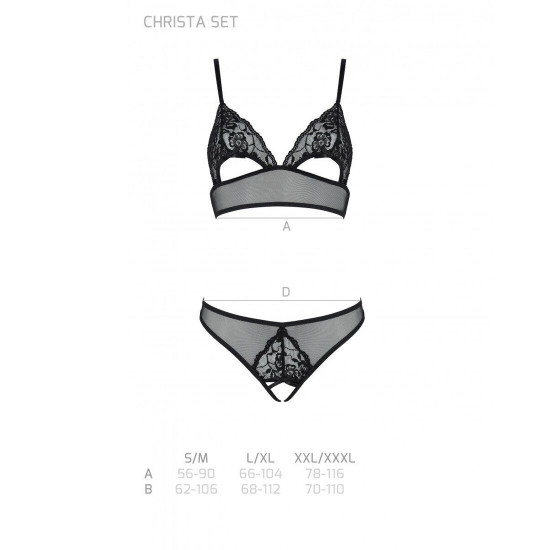 Комплект: бралет з ажурним ліфом та відкритими трусиками Christa Set with Open Bra black XXL/XXXL — Комплект: бралет з ажурним ліфом та відкритими трусиками Christa Set with Open Bra black XXL/XXXL —
