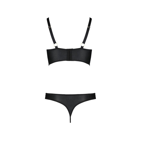 Комплект з екошкіри з люверсами та ремінцями Malwia Bikini black L/XL — Passion, бра та трусики Комплект з екошкіри з люверсами та ремінцями Malwia Bikini black L/XL — Passion, бра та трусики