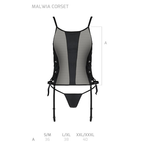 Сітчастий корсет з екошкіри, з люверсами та знімними пажами Malwia Corset black S/M — Passion, стрін Сітчастий корсет з екошкіри, з люверсами та знімними пажами Malwia Corset black S/M — Passion, стрін