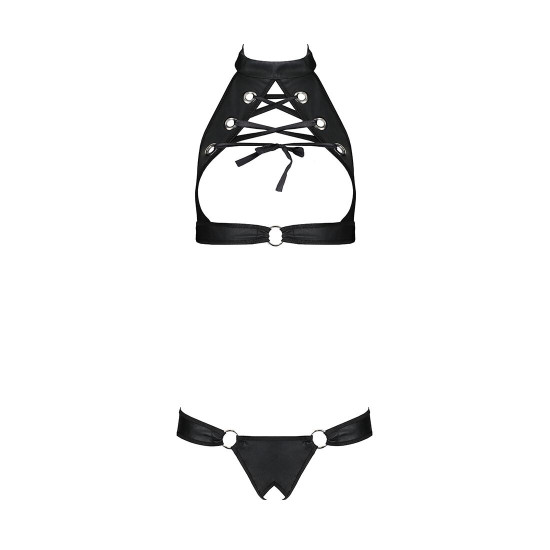 Комплект: відкритий топ та трусики з екошкіри з люверсами Malwia Set with Open Bra black XXL/XXXL — Комплект: відкритий топ та трусики з екошкіри з люверсами Malwia Set with Open Bra black XXL/XXXL —