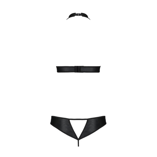 Комплект: відкритий топ та трусики з екошкіри з люверсами Malwia Set with Open Bra black XXL/XXXL — Комплект: відкритий топ та трусики з екошкіри з люверсами Malwia Set with Open Bra black XXL/XXXL —