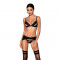 Комплект з екошкіри Passion MILEY SET L/XL, black, трусики, бюстгальтер, пояс для панчіх