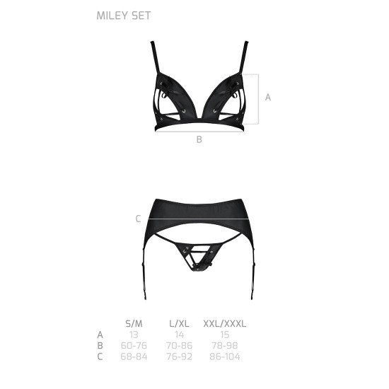 Комплект з екошкіри Passion Miley Set black L/XL: трусики, бюстгальтер, пояс для панчіх Комплект з екошкіри Passion Miley Set black L/XL: трусики, бюстгальтер, пояс для панчіх