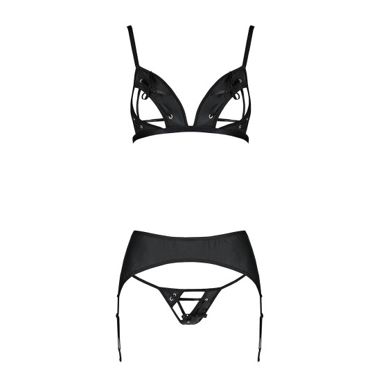 Комплект з екошкіри Passion Miley Set black XXL/XXXL: трусики, бюстгальтер, пояс для панчіх Комплект з екошкіри Passion Miley Set black XXL/XXXL: трусики, бюстгальтер, пояс для панчіх