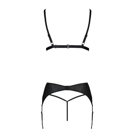 Комплект з екошкіри Passion Miley Set black XXL/XXXL: трусики, бюстгальтер, пояс для панчіх Комплект з екошкіри Passion Miley Set black XXL/XXXL: трусики, бюстгальтер, пояс для панчіх