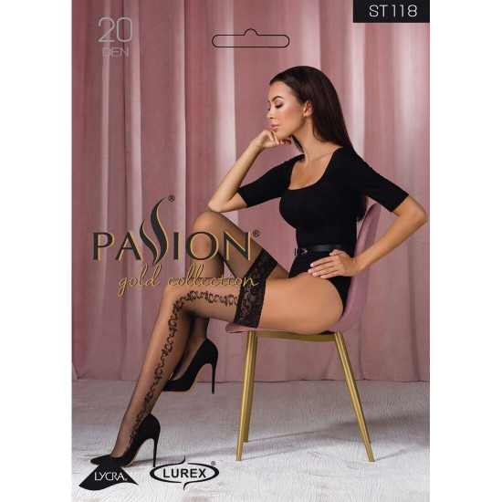 Панчохи Passion ST118 1/2 чорні, на ажурній силіконовій резинці, з бічним вертикальним малюнком Панчохи Passion ST118 1/2 чорні, на ажурній силіконовій резинці, з бічним вертикальним малюнком
