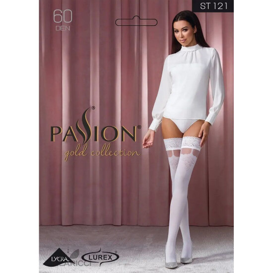 Панчохи Passion ST121 1/2 білі, на ажурній силіконовій резинці, з квітковим орнаментом та вертикальн Панчохи Passion ST121 1/2 білі, на ажурній силіконовій резинці, з квітковим орнаментом та вертикальн