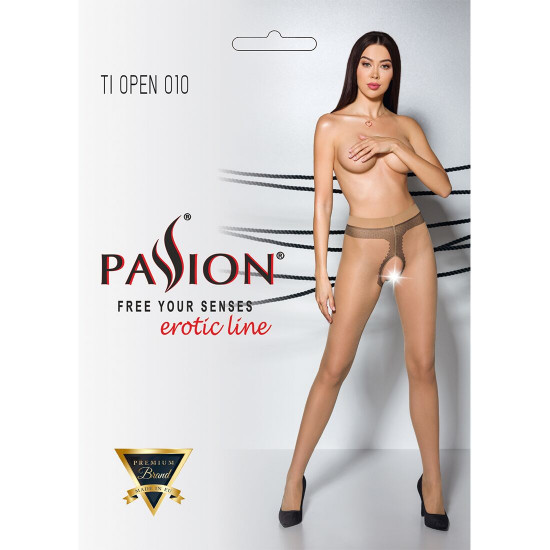 Тілесні колготки з відкритим доступом, контрастна лінія TIOPEN 010 beige 1/2 (20 den) — Passion Тілесні колготки з відкритим доступом, контрастна лінія TIOPEN 010 beige 1/2 (20 den) — Passion