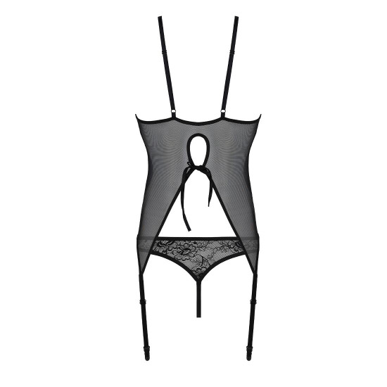 Корсет із пажами, трусики з ажурним декором та відкритим кроком Ursula Corset black XXL/XXXL — Passi Корсет із пажами, трусики з ажурним декором та відкритим кроком Ursula Corset black XXL/XXXL — Passi