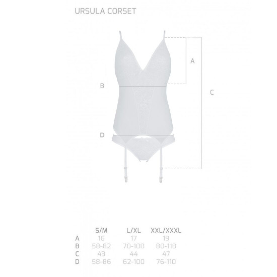 Корсет із пажами, трусики з ажурним декором та відкритим кроком Ursula Corset white L/XL — Passion Корсет із пажами, трусики з ажурним декором та відкритим кроком Ursula Corset white L/XL — Passion